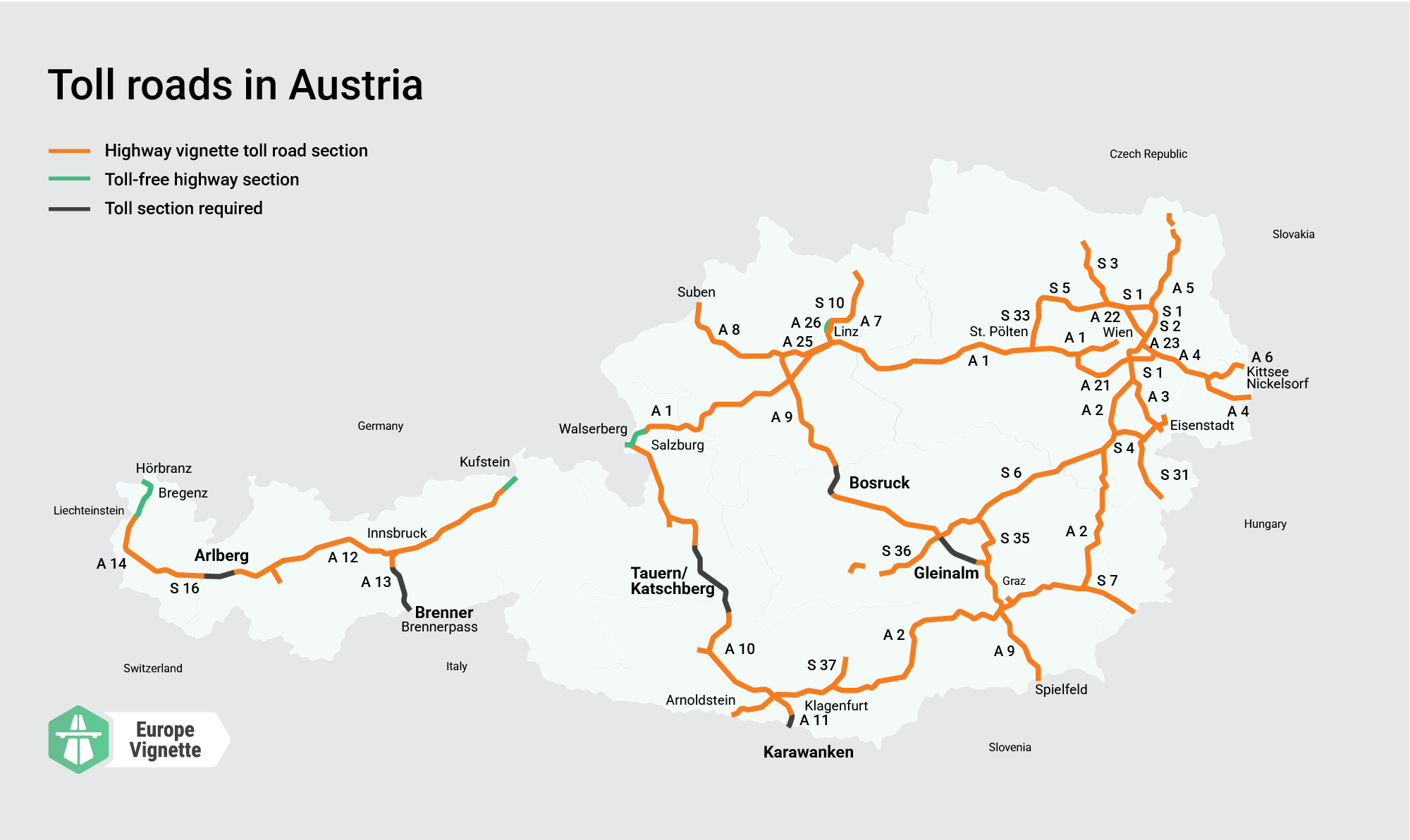 Toll roads map of Austria, plan ahead for a hassle-free trip!